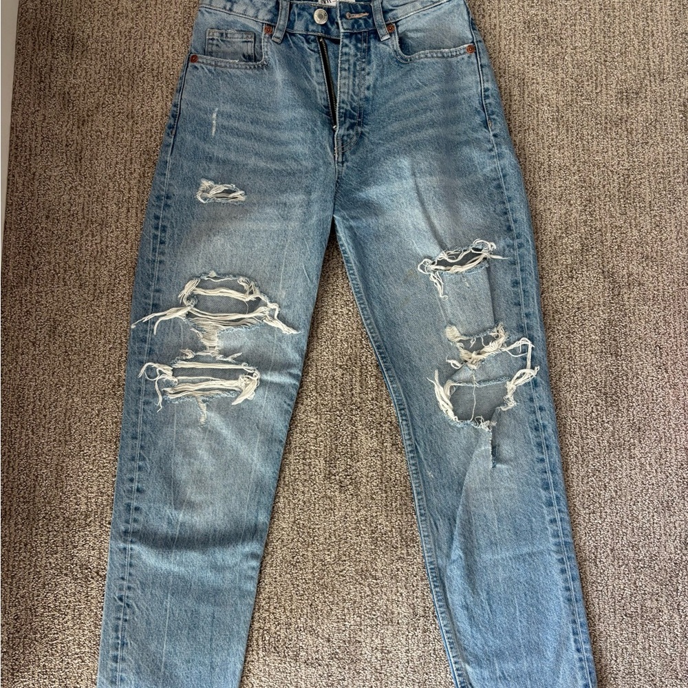 Zara Men's Ripped Light Blue Skinny Jeans